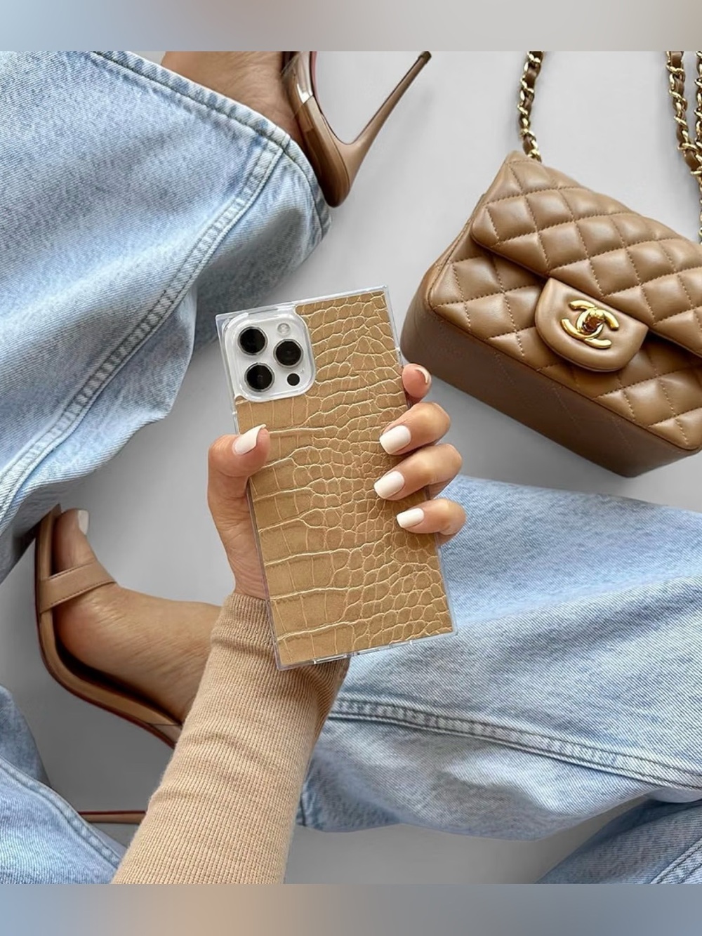 FLAUNT Official Square Protective Case iPhone 16 Pro Max Tan Crocodile